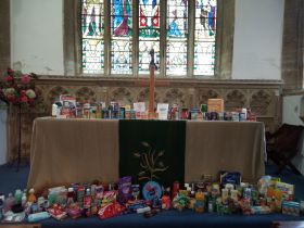 Harvest gifts to Open Door from Kingston St Mary church and primary school